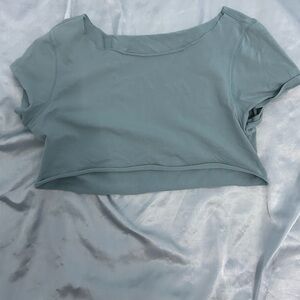 Green Fitted Crop T-Shirt with Short Sleeves